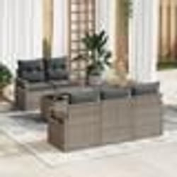 Ensemble de Canapés de Jardin vidaXL 6 Pièces avec Coussins Gris en Rattan Poly