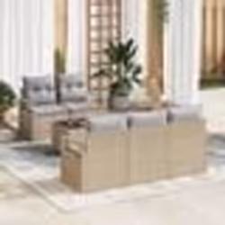 Ensemble de Canapé de Jardin 6 Pièces avec Coussins Beige Poly Rattan