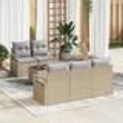 Ensemble de Canapé de Jardin 6 Pièces avec Coussins Beige Poly Rattan