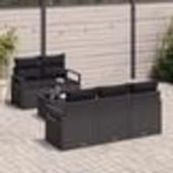 Ensemble de canapé de jardin de 6 pièces avec coussins noir poly rattan