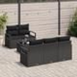 Ensemble de canapé de jardin de 6 pièces avec coussins noir poly rattan