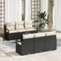 Ensemble de Canapé de Jardin vidaXL 7 Pièces avec Coussins Noir Poly Rattan