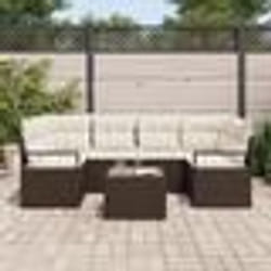 Ensemble de Canapé de Jardin 7 Pièces avec Coussins Marron Poly Rattan