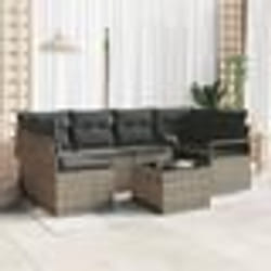 Set de canapé de jardin 7 pièces avec coussins gris poly rattan
