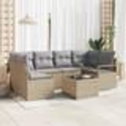 Canapé de jardin 7 pièces beige en poly rotin