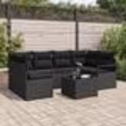 Ensemble de canapé de jardin de 7 pièces avec coussins en poly rotin noir