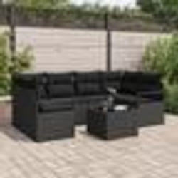 Ensemble de canapé de jardin de 7 pièces avec coussins en poly rotin noir