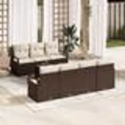 Ensemble de canapé de jardin 8 pièces avec coussins Brun Poly Rattan