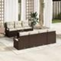 Ensemble de canapé de jardin 8 pièces avec coussins Brun Poly Rattan