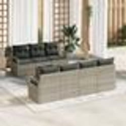 Ensemble de Canapé de Jardin en 8 Pièces avec Coussins Gris Clair Poly Rotin