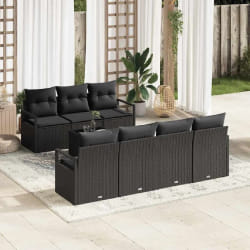 Ensemble de canapés de jardin 8 pièces vidaXL avec coussins noirs en poly rotin