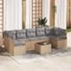 Ensemble de Canapé de Jardin 8 pièces avec Coussins Beige Poly Rattan