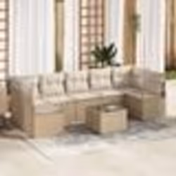Ensemble de Canapé de Jardin 8 Pièces avec Coussins Beige Poly Rattan