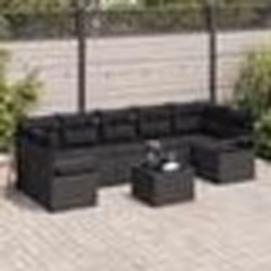 Ensemble de Canapés de Jardin 8 Pièces avec Coussins Noir Poly Rattan