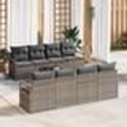 Ensemble de Canapé de Jardin de 9 Pièces avec Coussins Gris Poly Rattan