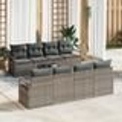 Ensemble de Canapé de Jardin de 9 Pièces avec Coussins Gris Poly Rattan
