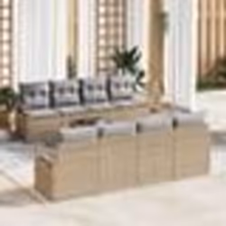 Ensemble de Canapés de Jardin 9 Pièces avec Coussins Beige en Rattan Synthétique