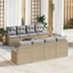 Ensemble de Canapés de Jardin 9 Pièces avec Coussins Beige en Rattan Synthétique