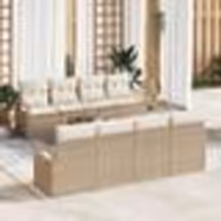 Ensemble de Sofa de Jardin 9 Pièces avec Coussins Beige Poly Rattan