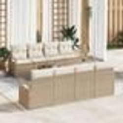Ensemble de Sofa de Jardin 9 Pièces avec Coussins Beige Poly Rattan