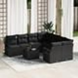 Ensemble de Canapé de Jardin 9 pièces vidaXL avec coussins Noir Poly Rattan