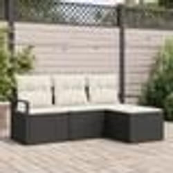Ensemble de Canapé de Jardin 4 Pièces avec Coussins Noir Rattan Poly