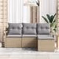 Ensemble de Canapé de Jardin 4 Pièces avec Coussins en Poly Rattan Beige