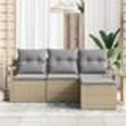 Ensemble de Canapé de Jardin 4 Pièces avec Coussins en Poly Rattan Beige