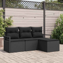 Set de Canapés de Jardin 4 Pièces avec Coussins Noir Poly Rattan