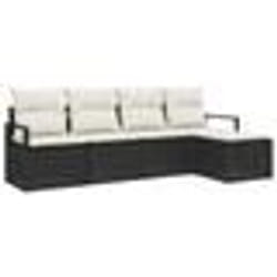 Ensemble de canapé de jardin 5 pièces coussins Noir Poly Rattan