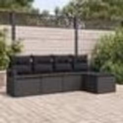 Ensemble de canapé de jardin de 5 pièces avec coussins en rotin poly noir