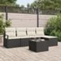 Ensemble de canapé de jardin de 5 pièces avec coussins en poly rotin marron