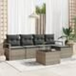 Ensemble de canapé de jardin de 5 pièces avec coussins en poly rotin noir