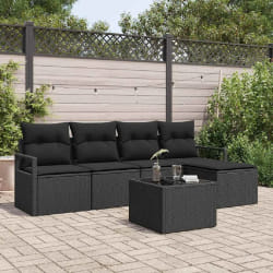 vidaXL Ensemble de canapé de jardin 6 pcs Noir Poly rotin