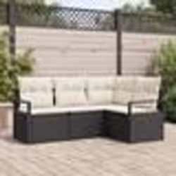 Ensemble de canapé de jardin 4 pièces avec coussins noir poly rattan