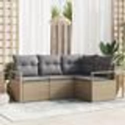 vidaXL Ensemble de Canapé de Jardin 4 Pièces avec Coussins Beige Poly Rotin