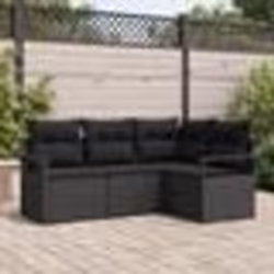 Ensemble de canapés de jardin 4 pièces avec coussins Noir Poly Rattan