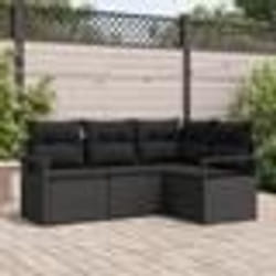 Ensemble de canapés de jardin 4 pièces avec coussins Noir Poly Rattan