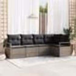 Ensemble de Canapé de Jardin 5 Pièces avec Coussins Gris en Poly Rattan