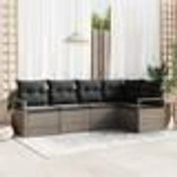 Ensemble de Canapé de Jardin 5 Pièces avec Coussins Gris en Poly Rattan