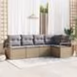 Canapé de Jardin 5 Pièces avec Coussins Beige Poly Rattan