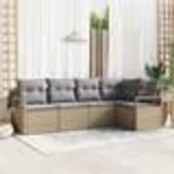 Canapé de Jardin 5 Pièces avec Coussins Beige Poly Rattan