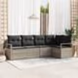 Ensemble de canapé de jardin vidaXL 5 pièces avec coussins gris clair rattan