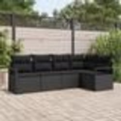 Ensemble de canapé de jardin 5 pièces avec coussins en poly rotin noir