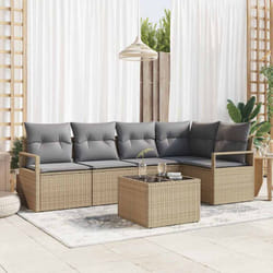 Ensemble de Canapé de Jardin de 6 Pièces avec Oreillers en Poly Rattan Noir