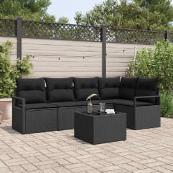 vidaXL Ensemble de canapé de jardin 6 pcs Noir Poly rotin