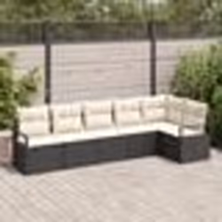 Ensemble de canapé de jardin de 6 pièces avec coussins noir poly rotin