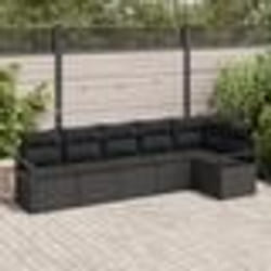 Ensemble de canapés de jardin 6 pièces avec coussins noir poly rattan