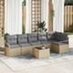 Set de canapé de jardin 7 pièces avec coussins en rotin poly noir