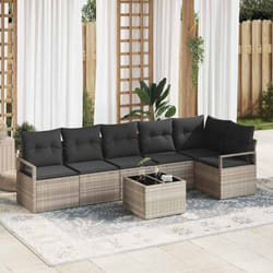 Set de canapé de jardin 7 pièces vidaXL avec coussins gris poly rotin